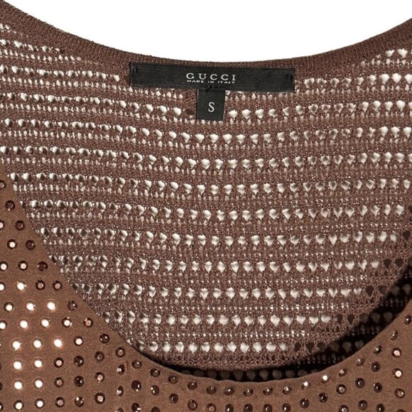 Gucci Brown Metallic Studs Embellished Silk Tank Top - Picture 6 of 8